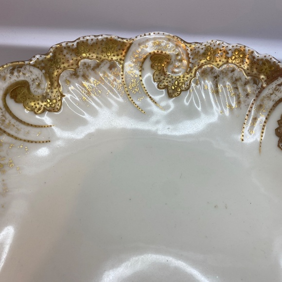 c1900 AK VF LIMOGES A. KLINGENBERG White GOLD ENCRUSTED DISH TRAY BOWL GARLAND - Picture 3 of 13